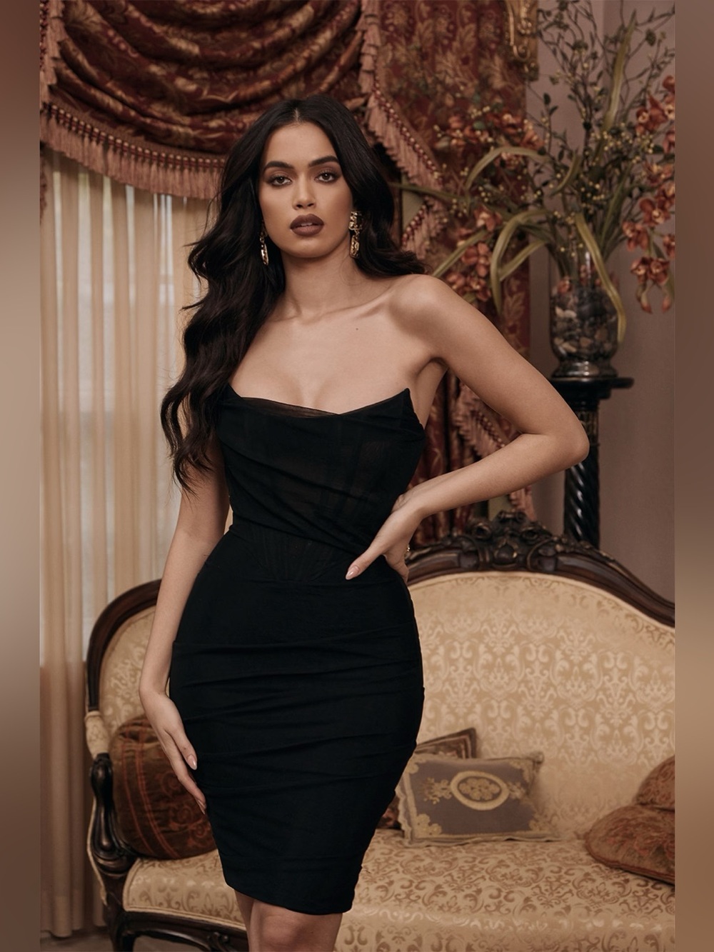 House of CB Leila Black Mesh Corset Dress